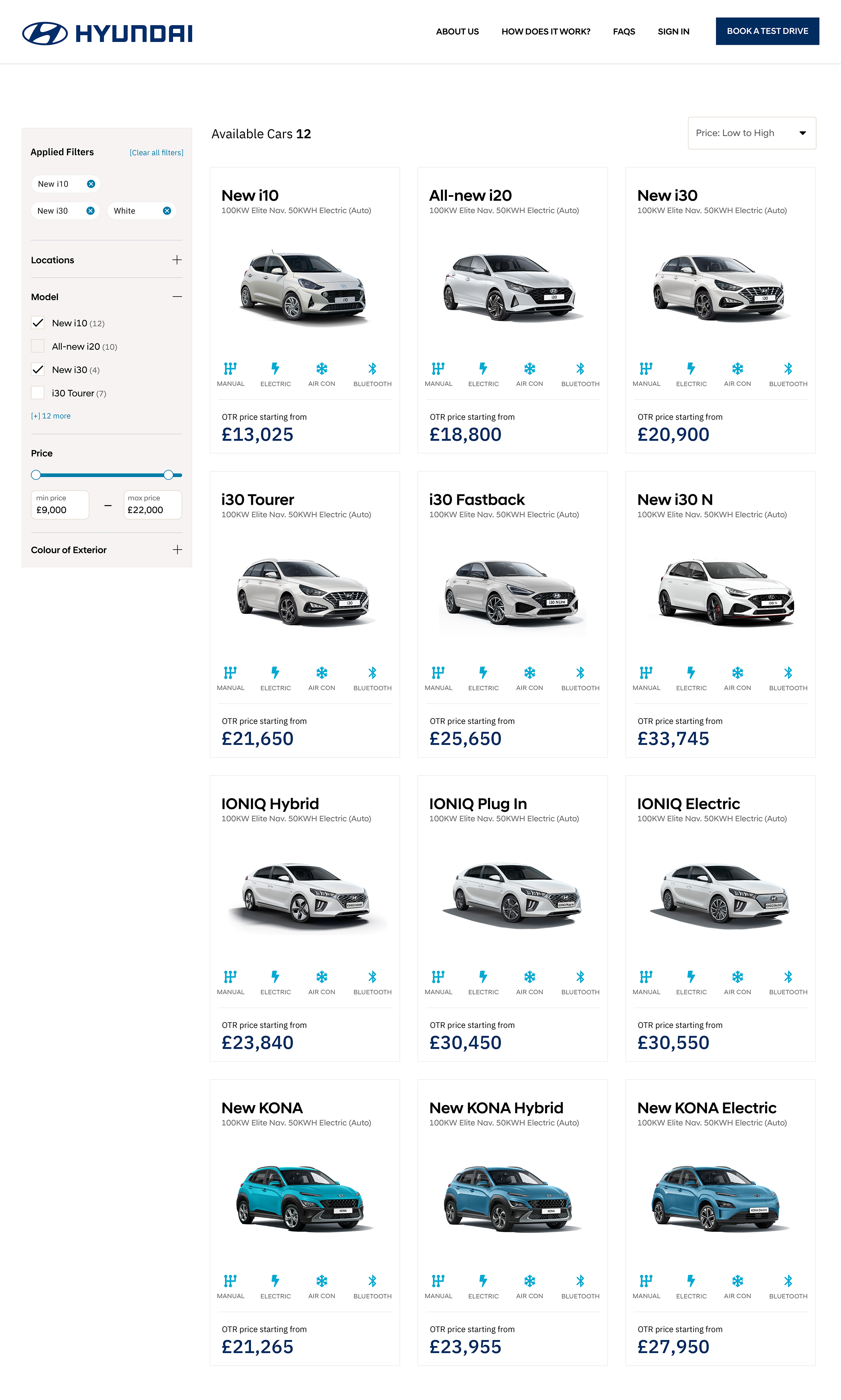 The product listing page of the Hyundai Test Drive