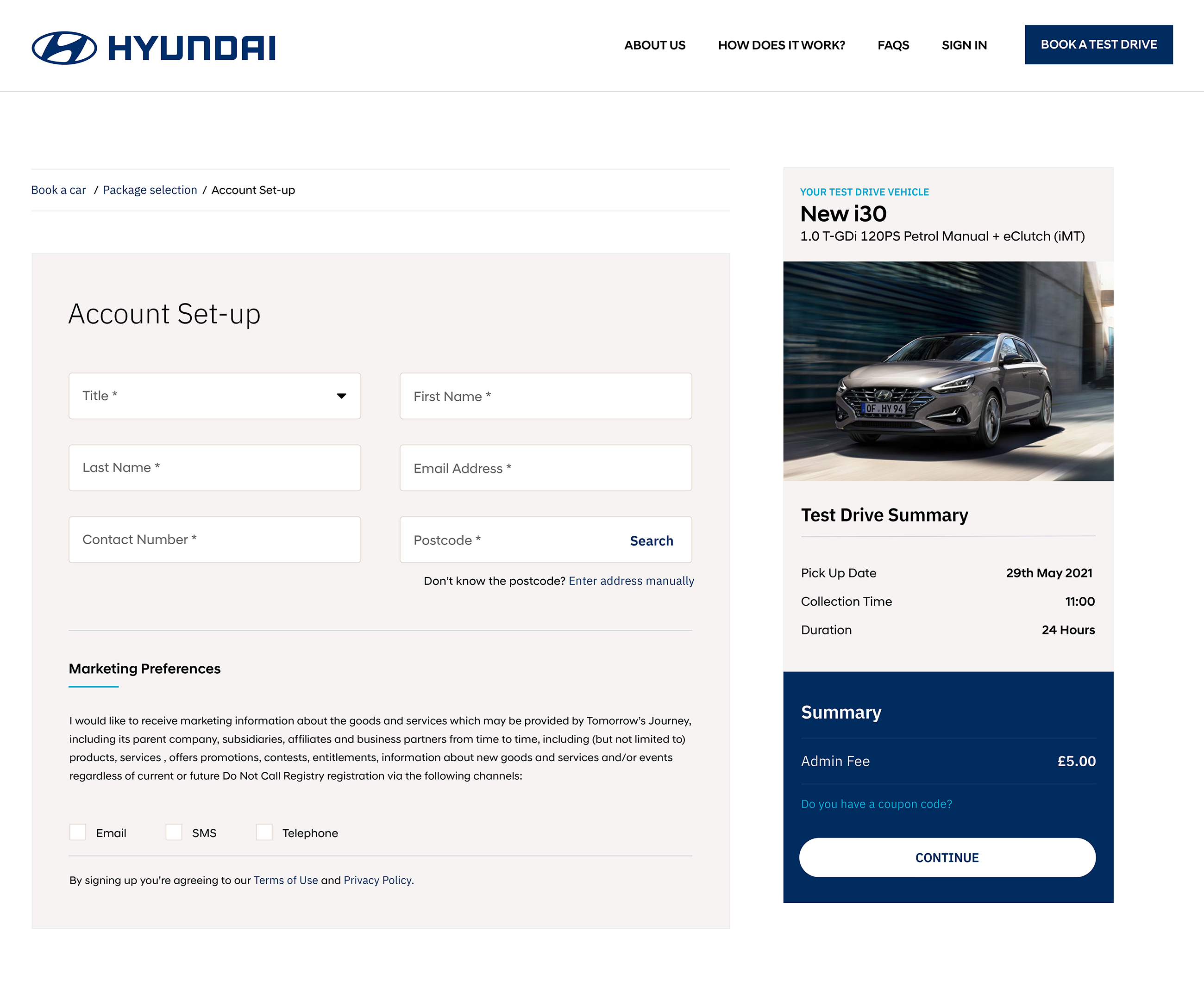 The product listing page of the Hyundai Test Drive
