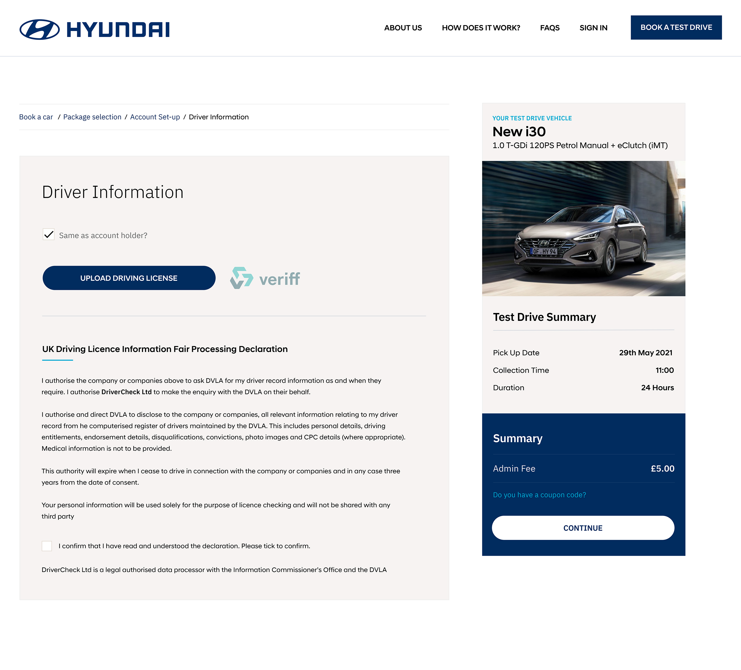 The product listing page of the Hyundai Test Drive