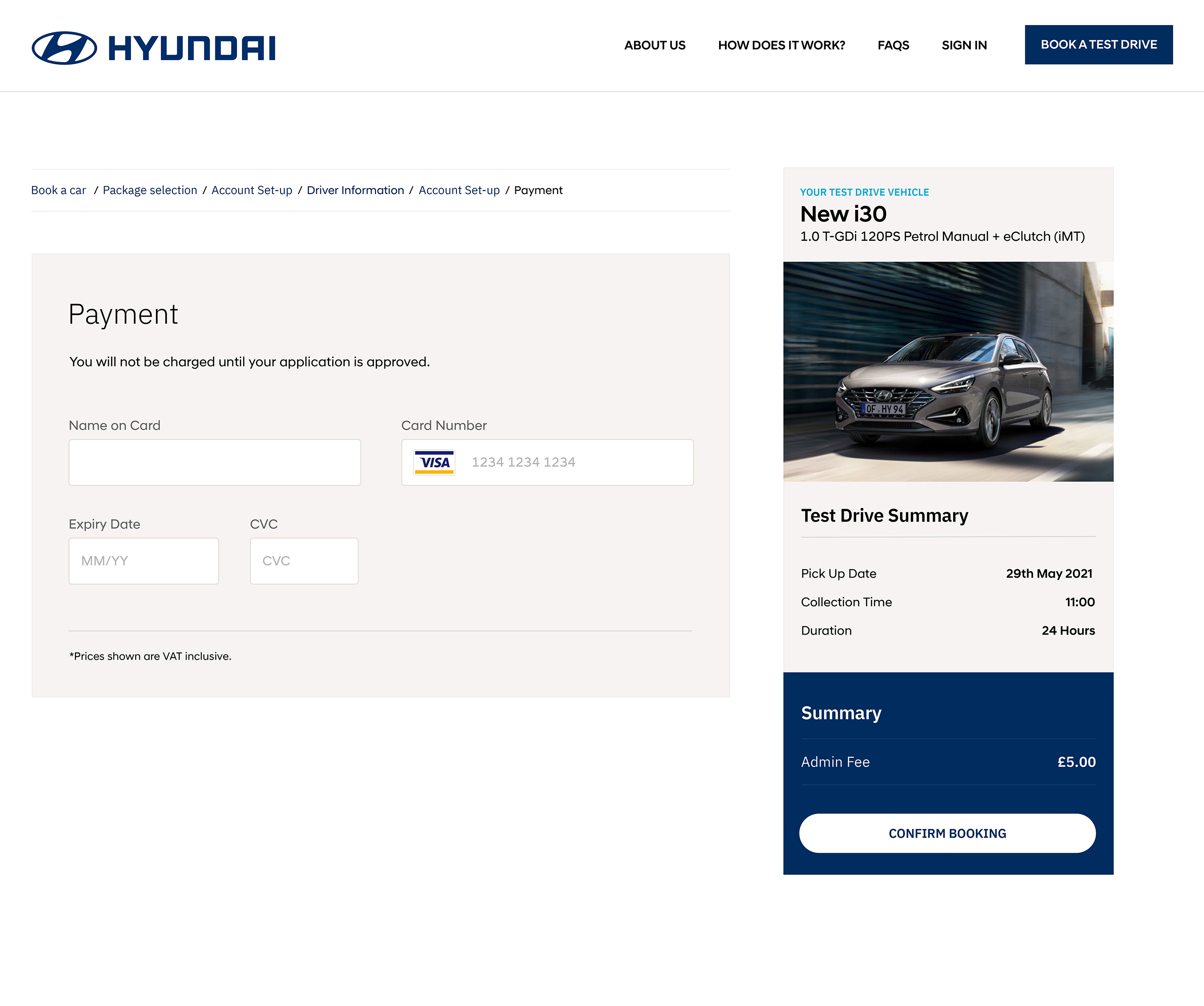 The product listing page of the Hyundai Test Drive