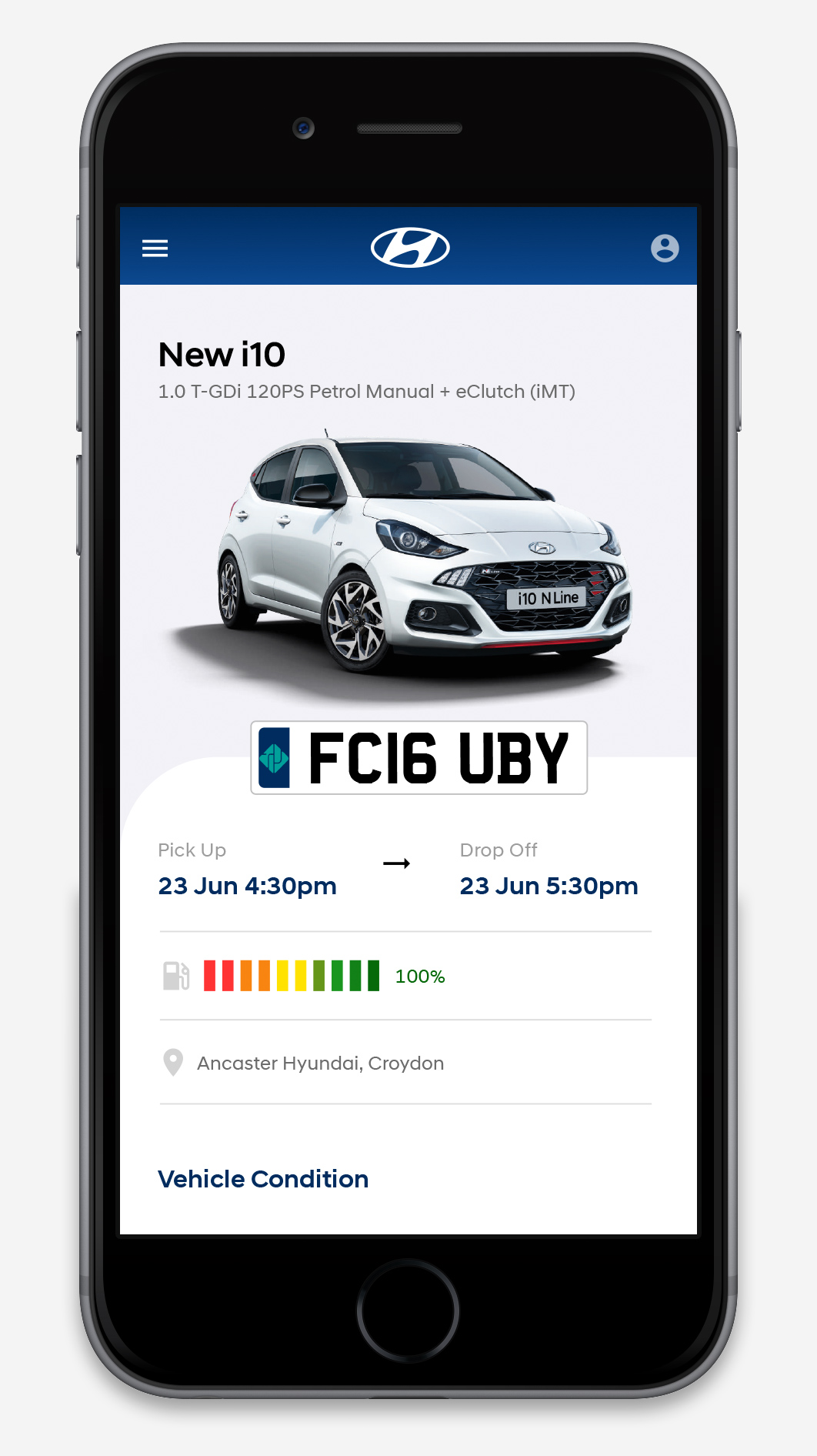 A detailed view of a single car booking